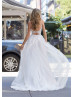 Beaded Ivory Lace Tulle Keyhole Back Romantic Wedding Dress